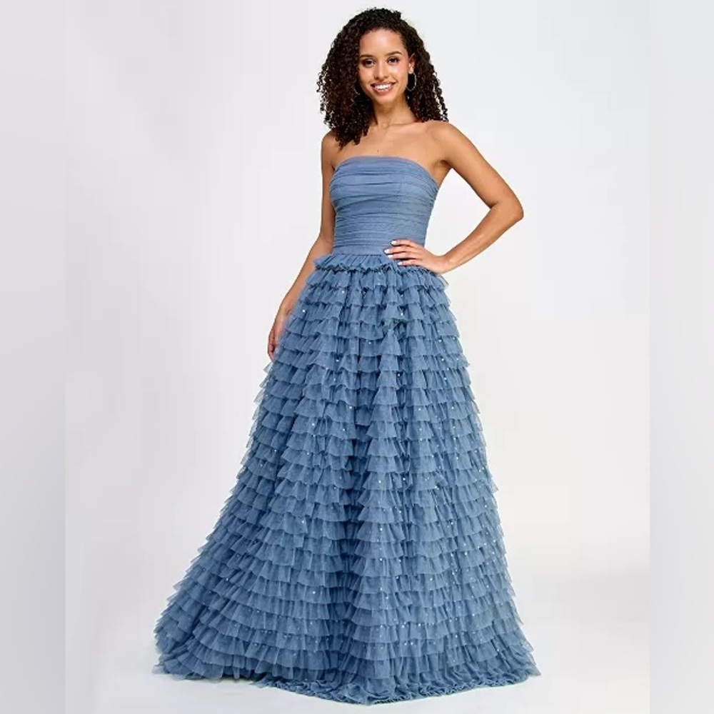 Say Yes - Juniors’ Multi-Ruffle Sequined Ball Gown Wedding Dress